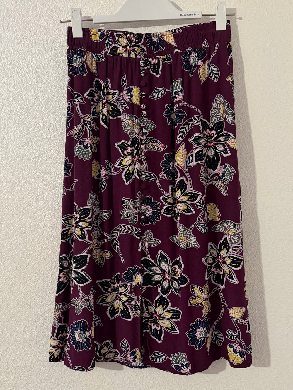 LOFT Women's Hibiscus Button
Pull On Midi Skirt Floral Plum
Flowy Size XSP